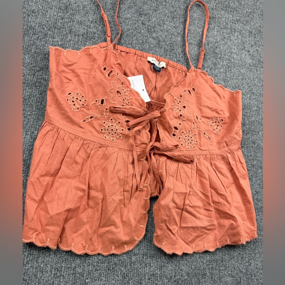 American Eagle Outfitters Embroidered Babydoll Tank, Size Medium